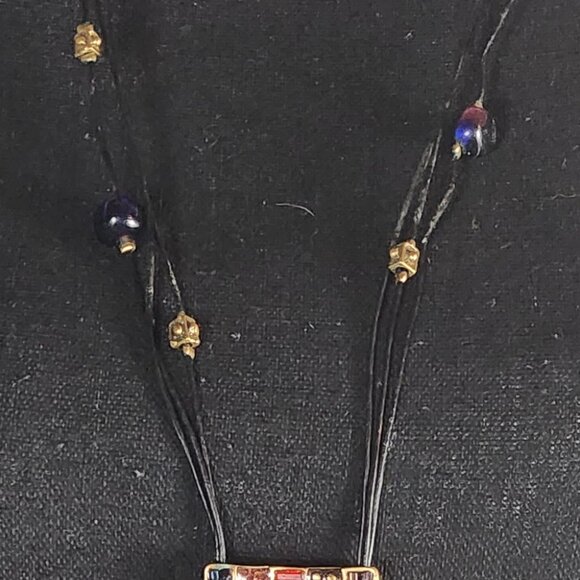 Chico's Vtg Multicolored Enamel Glass and Rhinestone Tile 34"-38.25" Necklace - Picture 3 of 16